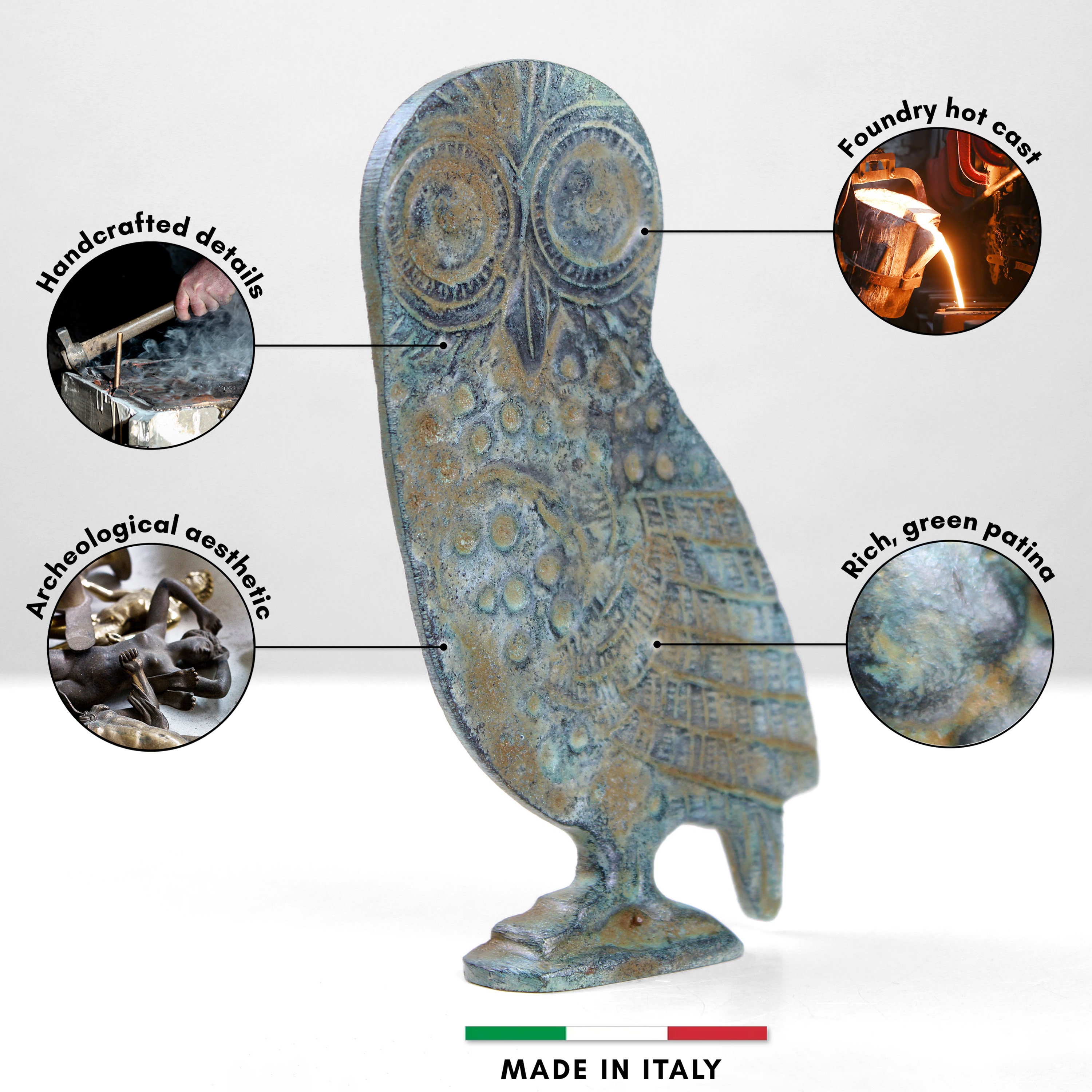 ギリシャのフクロウの彫刻（ブロンズ） - 10.5 cm / 4.1インチ - 古代