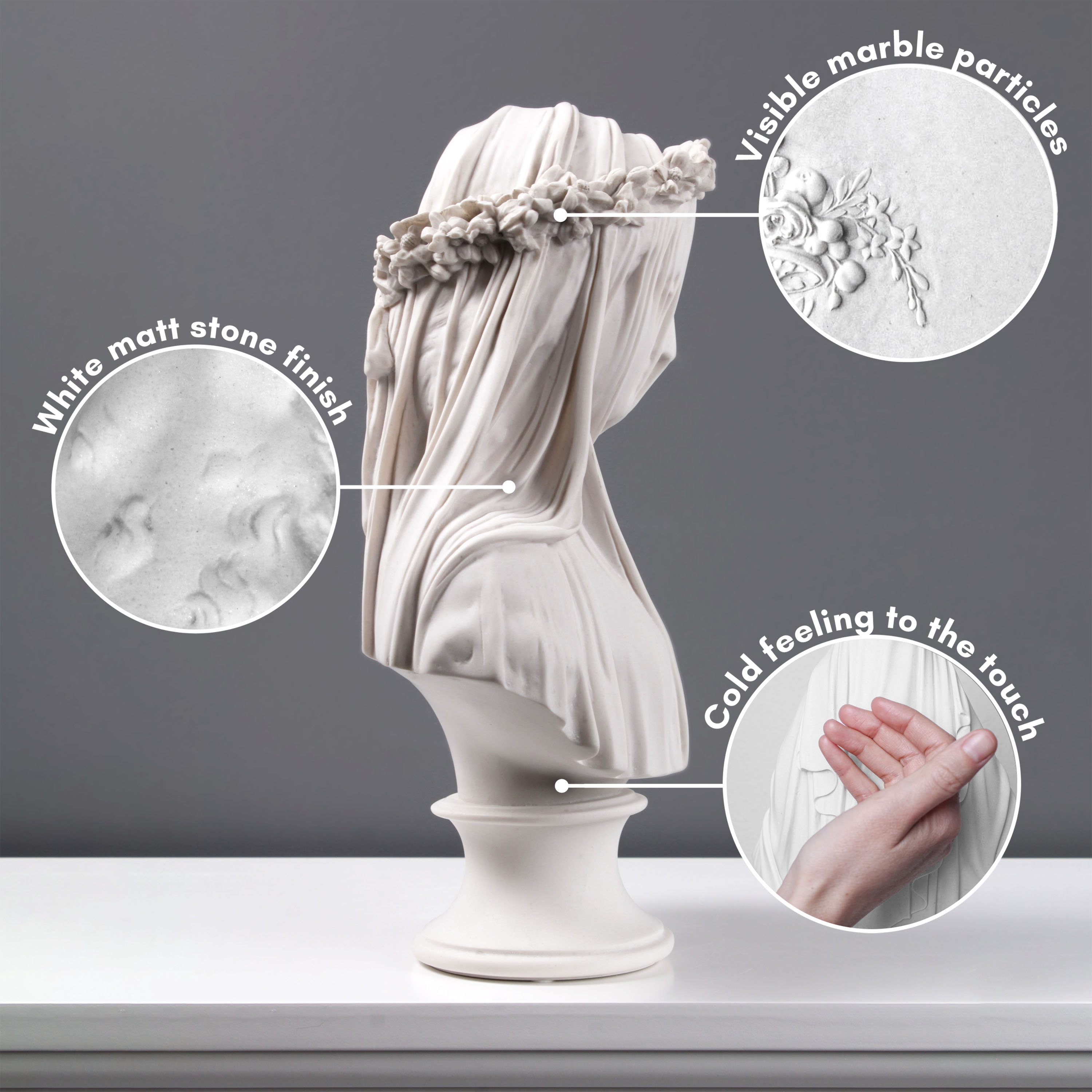 ベールをかぶった女性の胸像彫刻 - 大理石の女性アンティークアート像