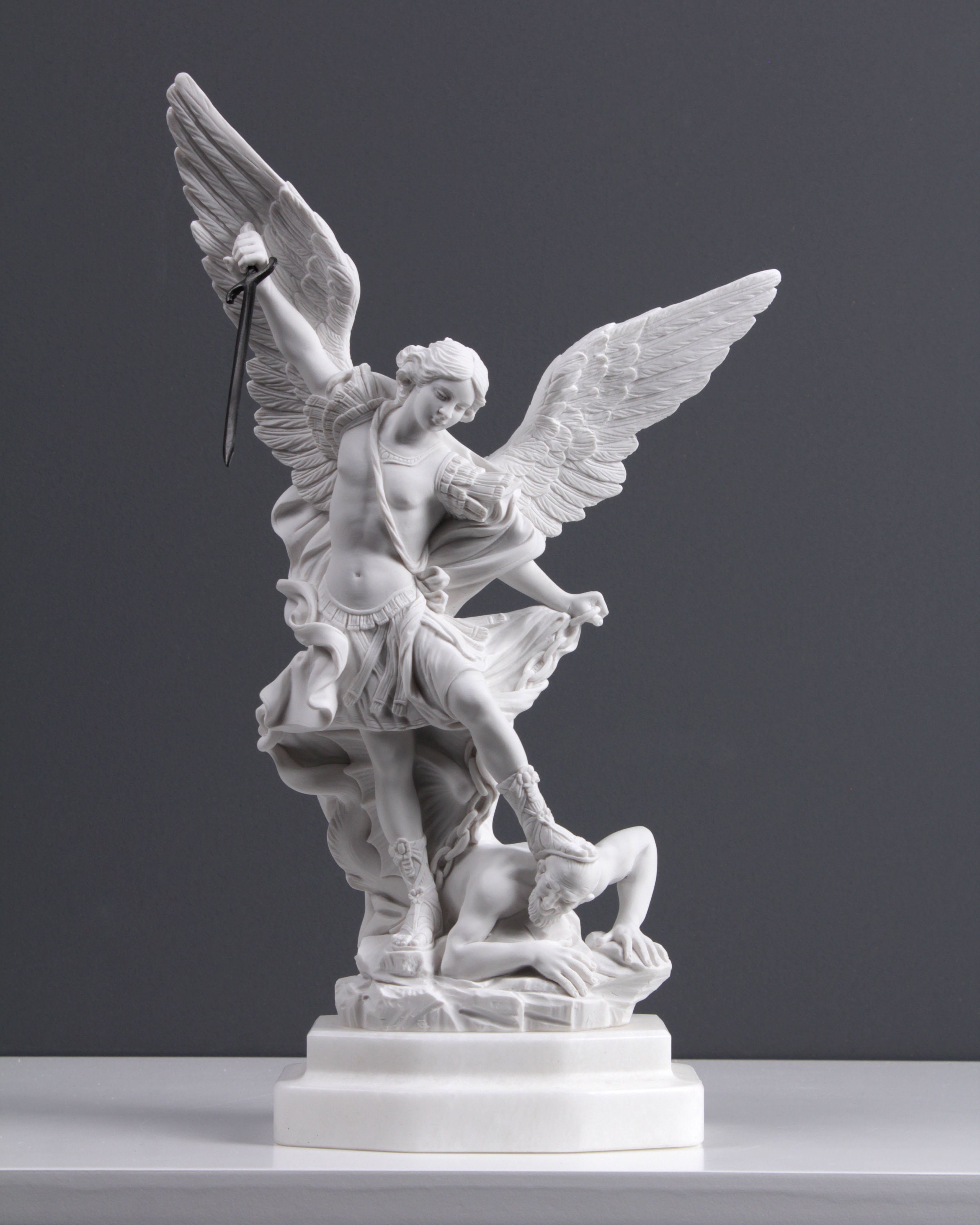 Saint Michael Marble Angel Sculpture - Archangel Defeating