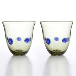 Ancient Roman Glass Cups in Pair with Blue Dots Handmade Replicas Made in Europe
