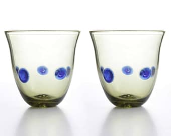 Ancient Roman Glass Cups in Pair with Blue Dots Handmade Replicas Made in Europe