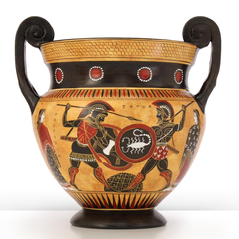 Ancient Greek Pottery Reproduction Black-Figure Vase Chalcidian Krater with Achilles and Hector Amphora Replica from Ancient Greece image 1