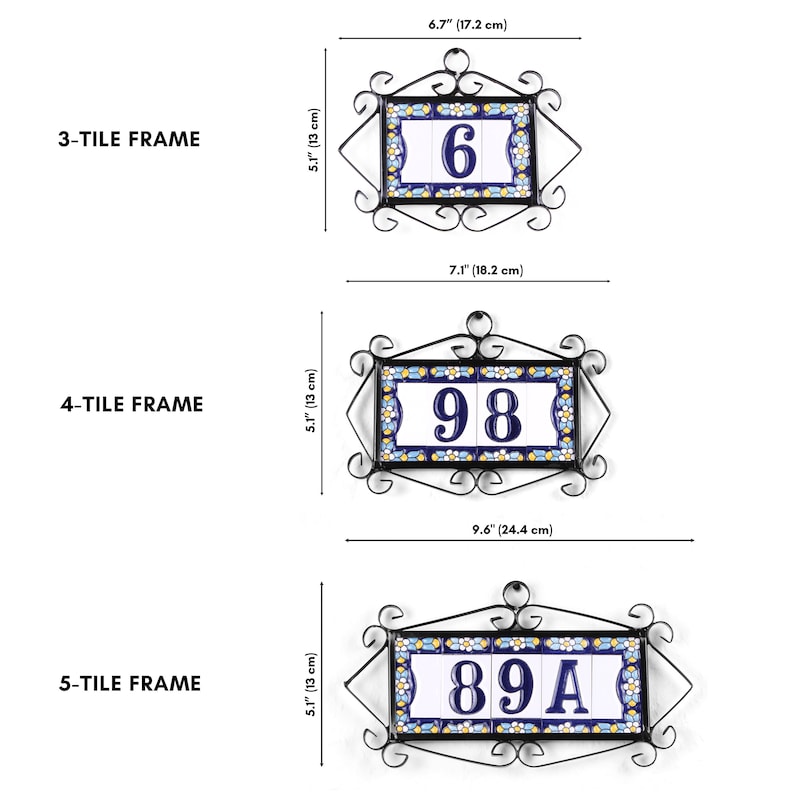 Mediterranean House Number - Italian House Numbers Ceramic Spanish Home Decor Handmade Letters & Numbers with Metal Frame image 4