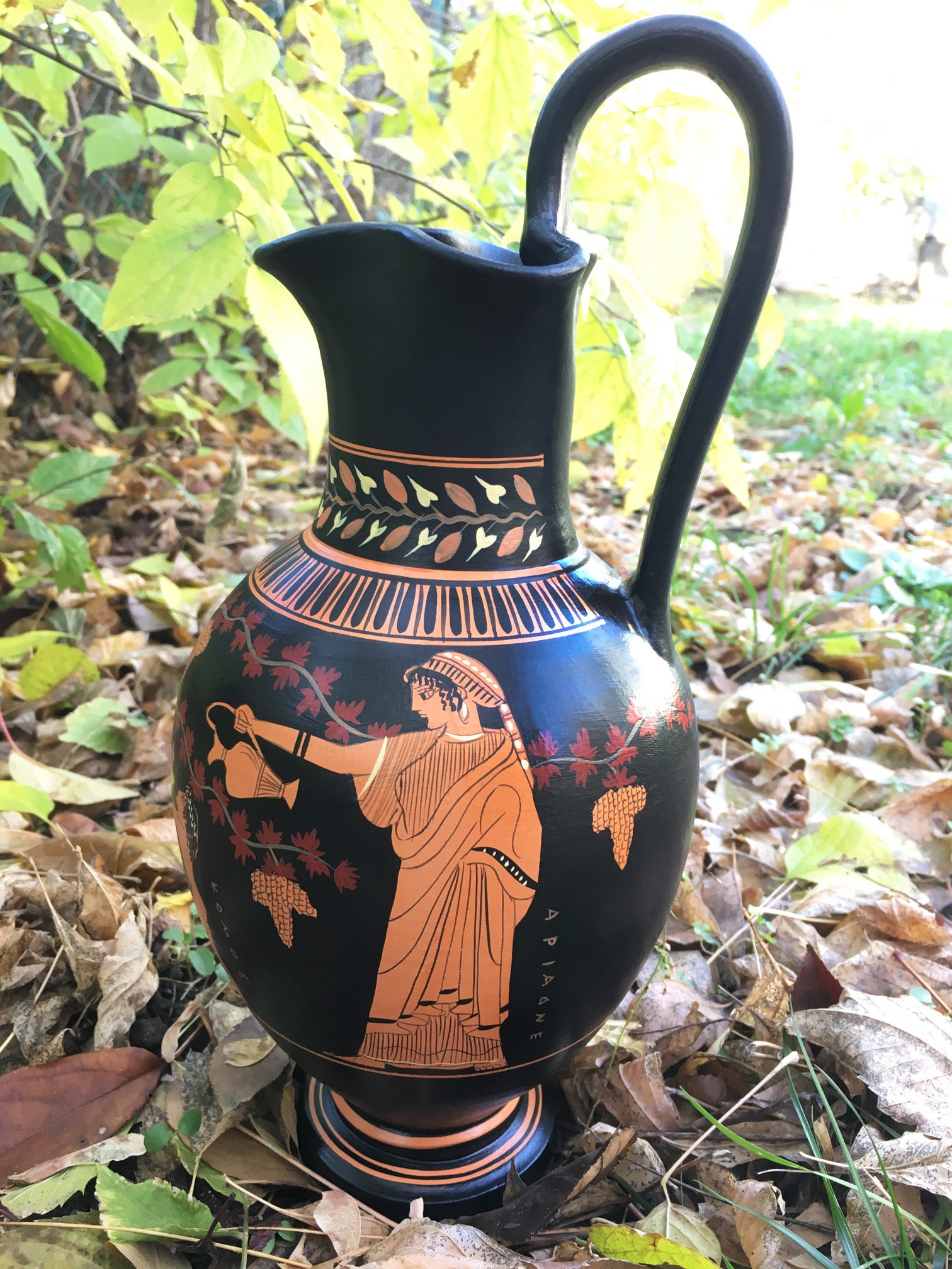 古代ギリシャ陶器レプリカ - ディオニュソス像付き赤絵式花瓶 31cm