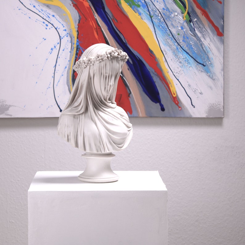 Veiled Lady Bust Sculpture - Female Antique Art Statue in Marble Stone ...
