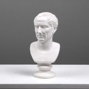 Julius Cäsar Büste Skulptur - Römischer Kaiser Statue - Weißer Marmor - Tisch Dekor Ideen - Hausdekoration - Handgemachte Figur - 23 cm