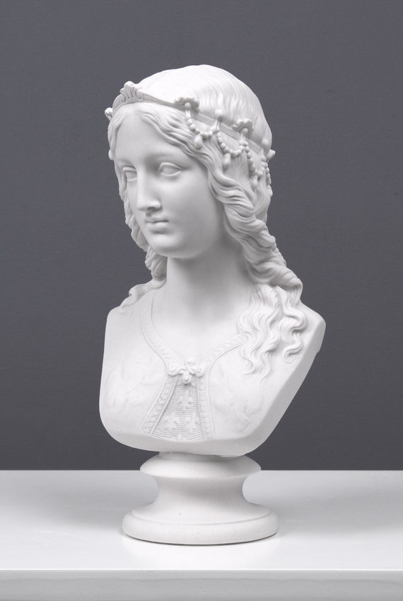 Princess Bust Sculpture Medieval Lady Statue WHITE CAST MARBLE