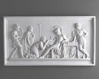 Bas-relief d'Achille mendiant Priam - Relief grec 50 x 26 cm/ 19,5 x 10,2 po. - Art mural statue - Décoration d'intérieur - Fabriqué en Europe - The Ancient Home