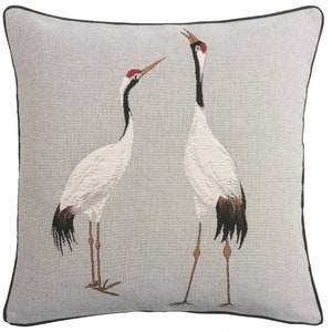 Two White Cranes Grey Cushion with Filling (50cm x 50cm / 19.6&quot; x 19.6&quot;)