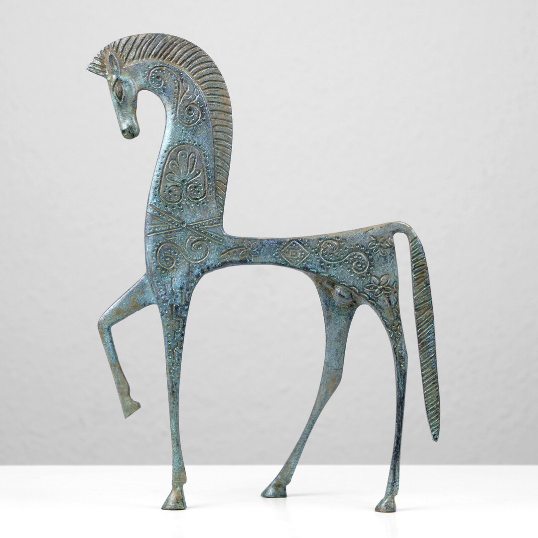 ギリシャ風ブロンズ馬像（大型） - 大型馬彫刻金属アート置物、熱間