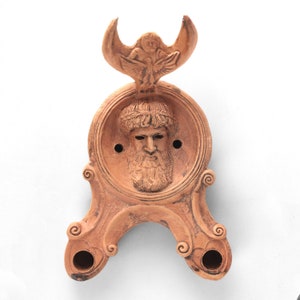 Roman Oil Lamp with God Neptune - Roman Pottery - Lucerna
