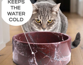 Marble Dog Bowl (Red) - Marble Homeware - 24 cm / 9.4" - The Ancient Home