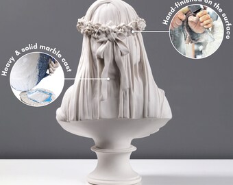 ベールをまとった女性の胸像彫刻 - 大理石製の女性アンティーク美術像