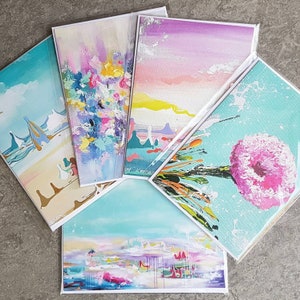 5 pack greeting cards, floral cards, art cards x 5