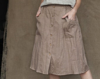 MAVRA LINEN SKIRT, Midi Skirt with Pockets, Button Front Linen Skirt