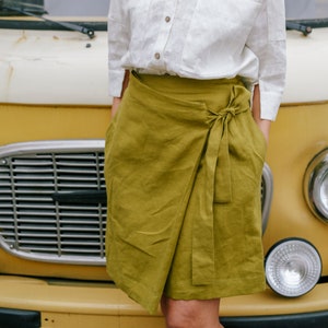 Linen Wrap Skirt, Wrap Skirt with tie, Linen Skirt with Pockets