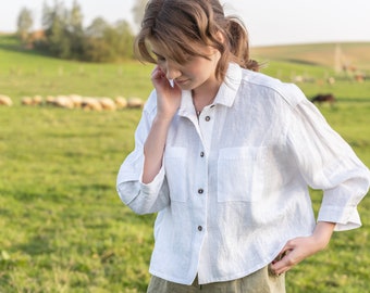 Oversized Linen Shirt LERA, White Linen Shirt, Button up Shirt