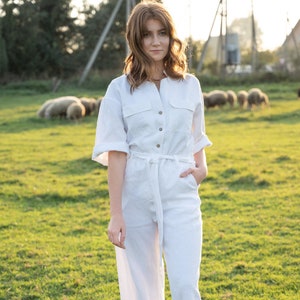 RAMONAC Linen Jumpsuit, White Linen Boiler Suit for Women image 3