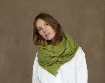 Green Linen Scarf - Sustainable Gift for Her, Linen clothing, Organic linen accessories