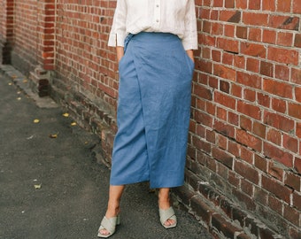 Linen Wrap Skirt, Pencil Skirt with Pockets, High Waist Skirt, Long Maxi Skirt - Elegant and Natural