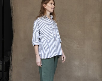 Oversized LINEN SHIRT AGAPA, Linen Shirt with Pockets, Plus Size Linen Tunic, Button Down Linen Shirt