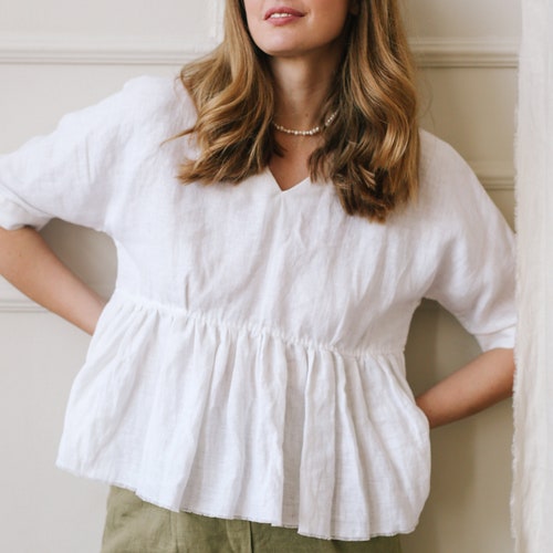 White Linen Blouse Women Classic Linen 