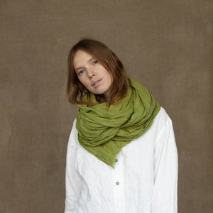 Green Linen Scarf - Sustainable Gift for Her, Linen clothing, Organic linen accessories