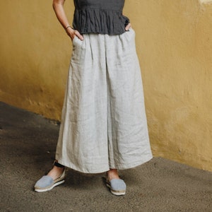 LINEN CULOTTES MARISA, Wide Leg Pants With Pockets, High Waisted Pants ...