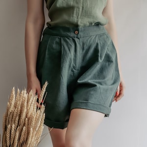 Linen shorts women's plus size top