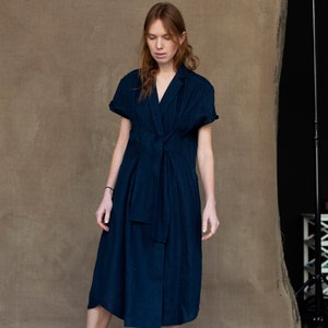 HANNA LINEN DRESS with Belt, Shirt Dress with Pockets, Midi Dress image 1