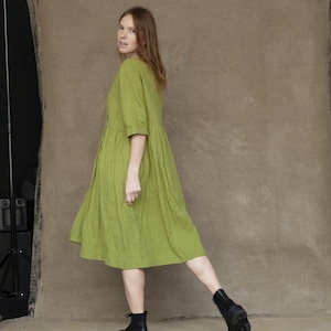 GELENA LINEN DRESS Oversized Linen Dress With Pockets Ruffle - Etsy