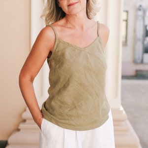 Linen V-Neck Camisole Top,  Linen Slip Top,  Sleeveless Linen Top