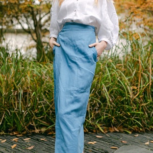 Jupe portefeuille en lin, jupe longue avec poches, jupe crayon taille haute, jupe longue grande taille Élégante et naturelle image 1
