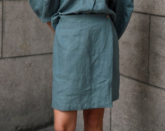 Linen Mini Skirt, Wrap Linen Skirt with Pockets, Casual Summer Skirt for Women, High Waisted Linen Skirt Plus Size