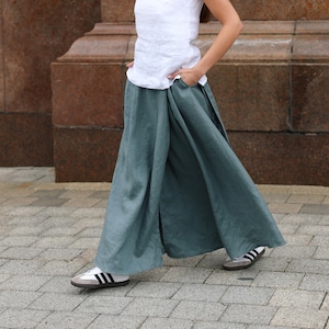 Linen Wrap Skirt with Pockets, Linen Maxi Skirt for Women, Long Wrap Skirt, Flared Maxi Skirt