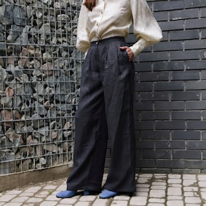 Linen Palazzo Pants for Women, Pleated Wide Leg LINEN PANTS, Elegant Linen Pants image 1