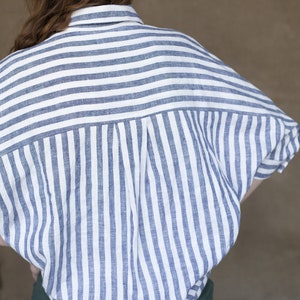 AGAPA LINEN SHIRT Loose Linen Shirt Striped Linen Blouse - Etsy