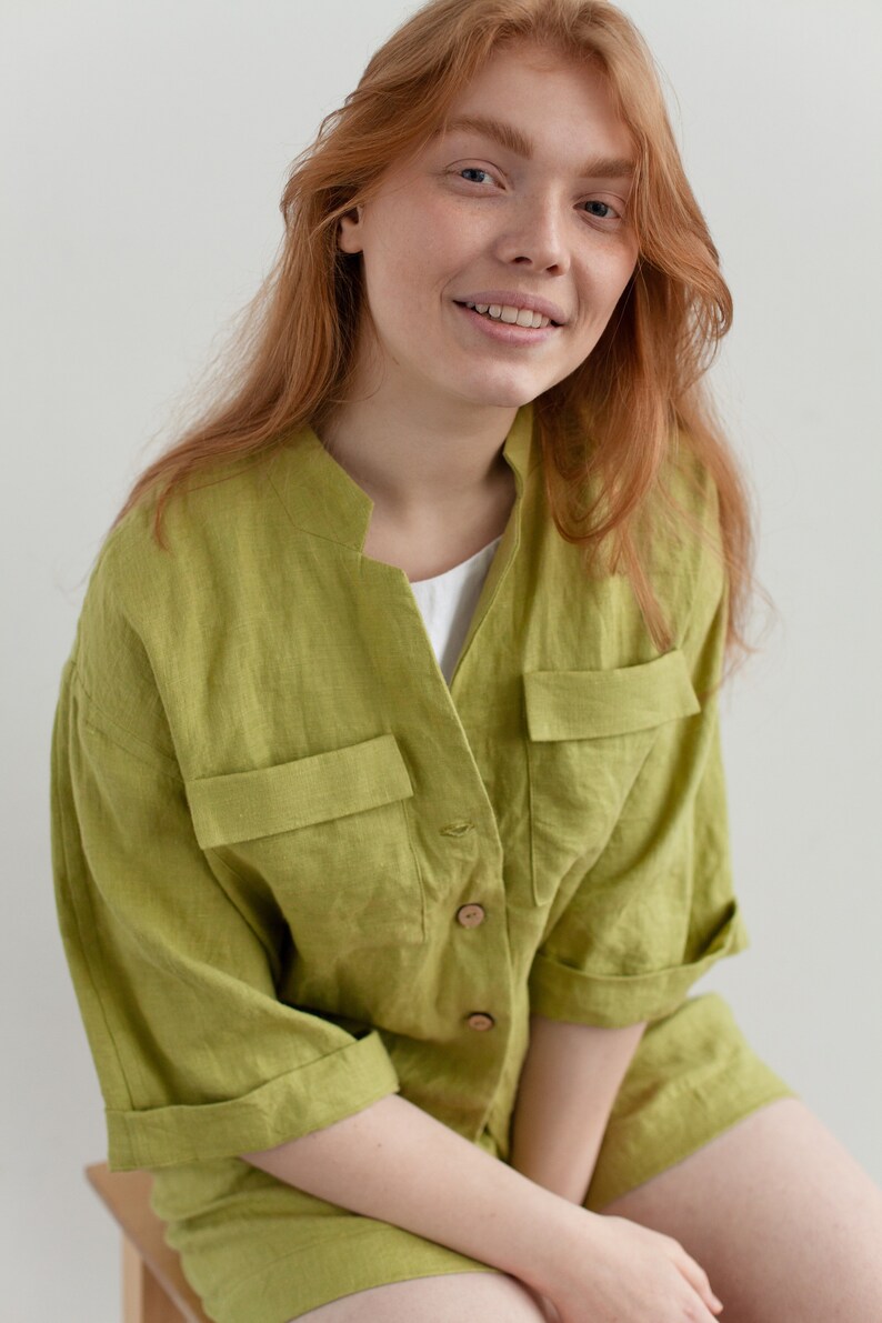 VANDA LINEN JACKET Jacket With Pockets Chartreuse Green Etsy