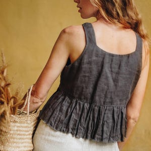 Linen Crop Top SUZY,  Linen Ruffle Blouse, Linen Tank Top