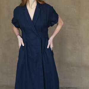 HANNA LINEN DRESS with Belt, Shirt Dress with Pockets, Midi Dress image 3