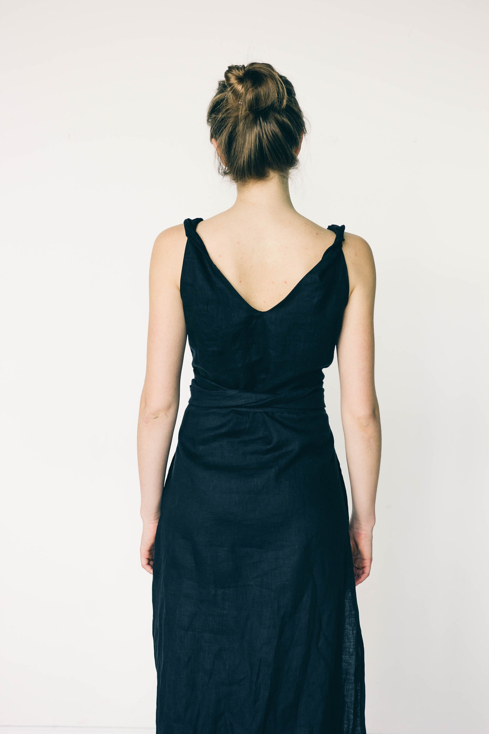 BLACK LINEN DRESS with pockets maxi black boho dress | Etsy