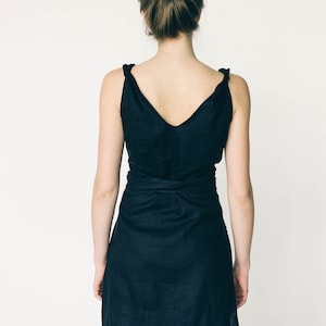 BLACK LINEN DRESS with pockets maxi black boho dress image 5