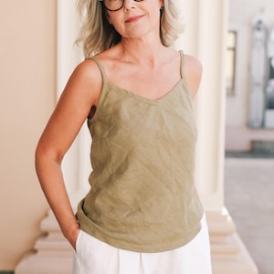 Organic Linen Camisole Top: V-Neck Sleeveless Summer Tank