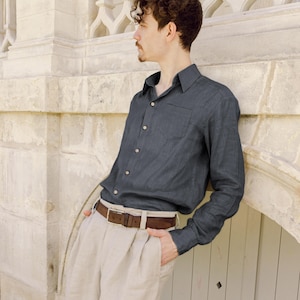Men’s Linen Shirt, Gift for Husband, Long Sleeve Button Down Casual Shirt, Lightweight Natural Fabric Top, Ready to Ship