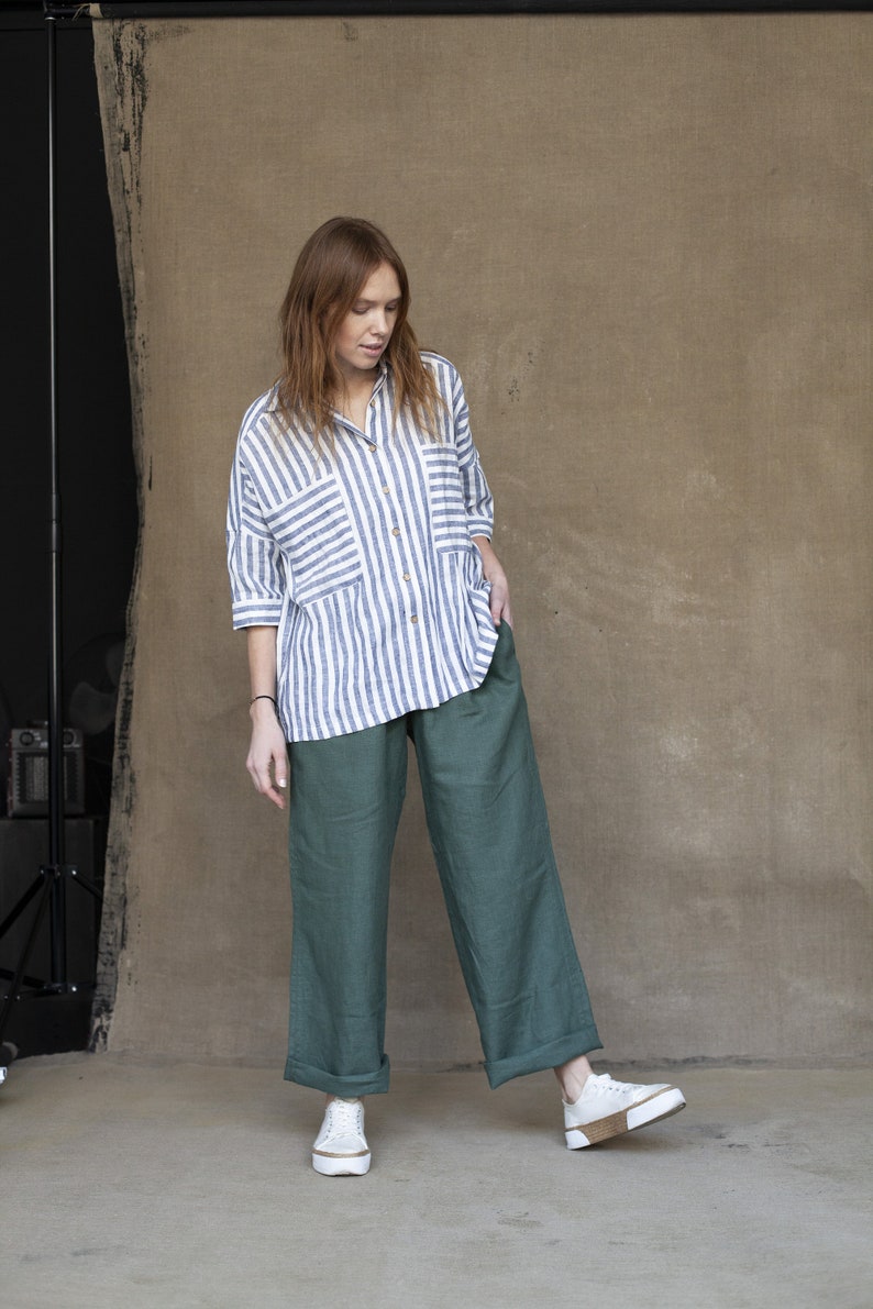 LINEN PANTS AKIM, Wide Leg Pants with Pockets, High Waisted Linen Pants image 4