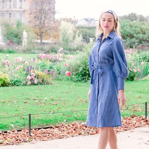 Victorian Dress with Bishop Sleeve BARBARA, Button Front Linen Dress image 8