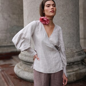Nadine Balloon Sleeve Linen Top - Blue