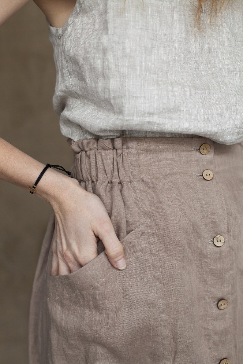 MAVRA LINEN SKIRT Midi Skirt With Pockets Button Front Linen - Etsy
