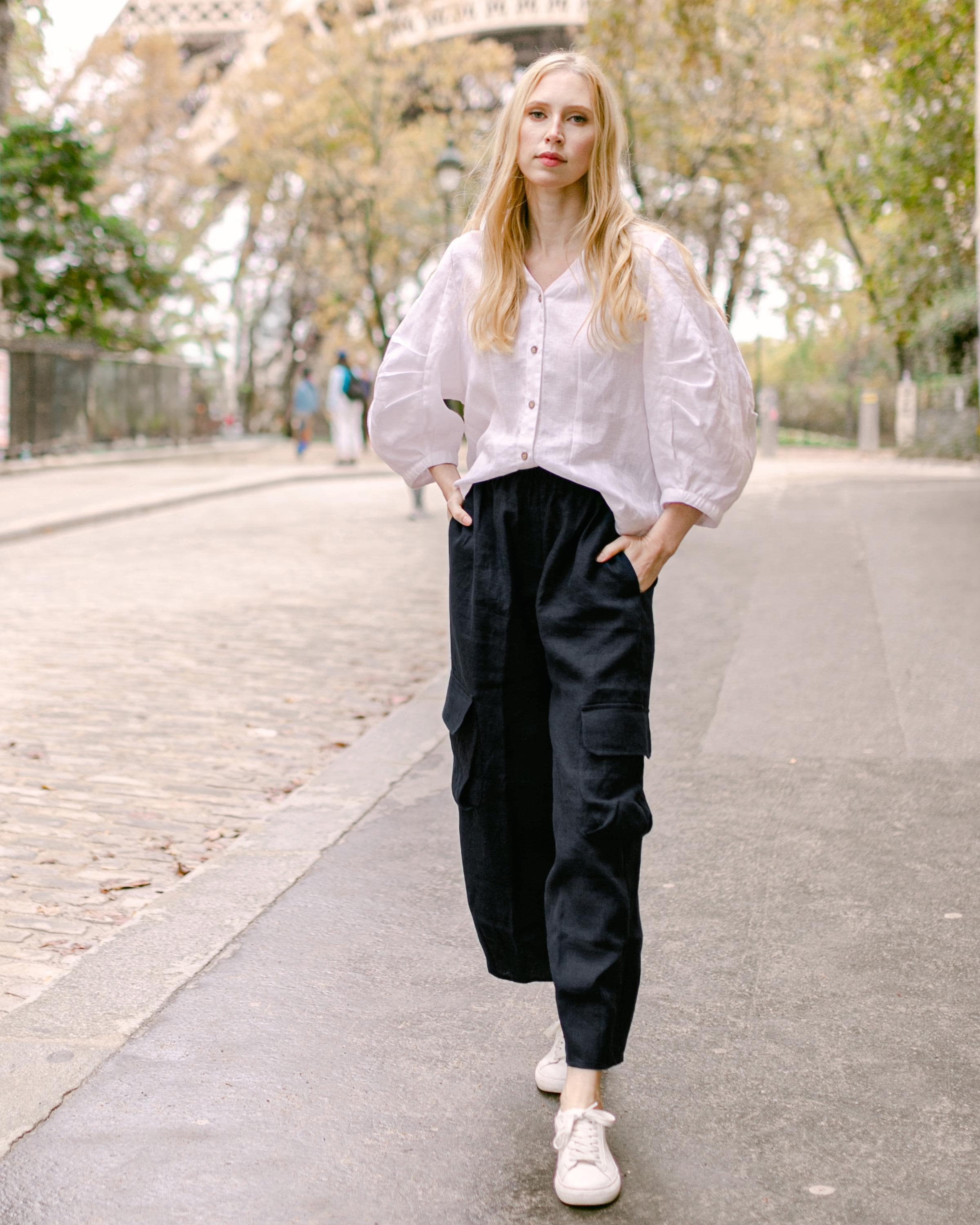 Ready to Ship Wide Leg Linen Cargo Pants, Travel-friendly