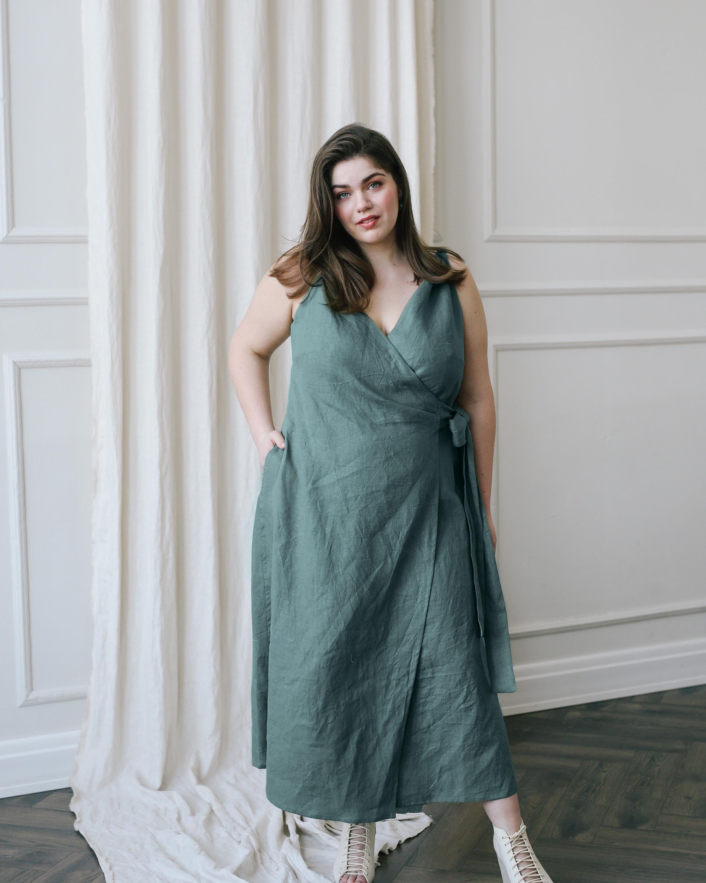 Linen Maxi Wrap Dress: Sleeveless Organic Linen, Twisted Straps